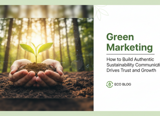 Blog banner with 'Green Marketing: Building Authentic Sustainability Communication' title