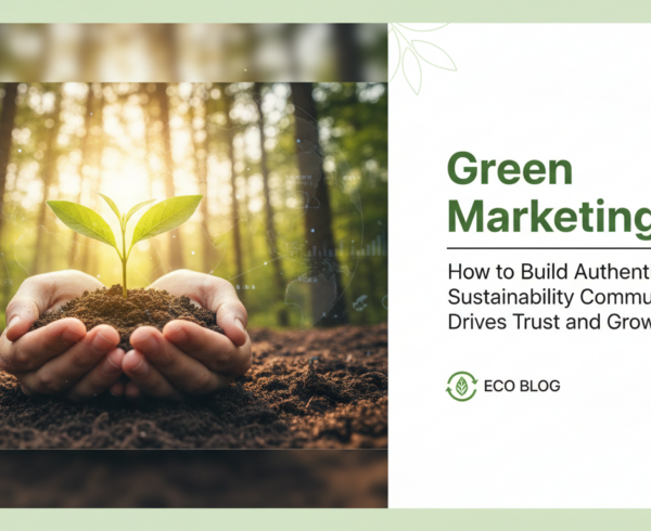 Blog banner with 'Green Marketing: Building Authentic Sustainability Communication' title