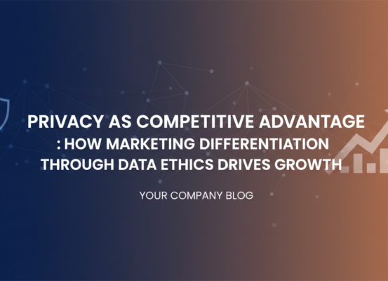 Blog banner with 'Privacy as Competitive Advantage' title, digital lock icon, tech design