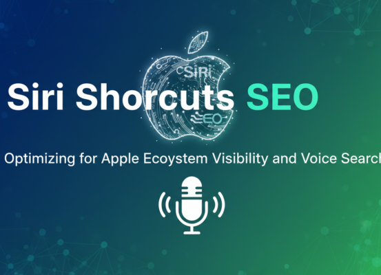 Blog banner with 'Siri Shortcuts SEO' title in bold, tech-themed background