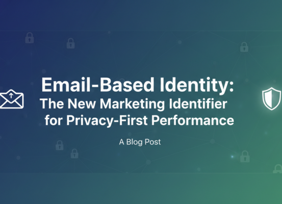 Blog banner with the title 'Email-Based Identity: The New Marketing Identifier for Privacy-First Performance' on a modern, tech-themed background.
