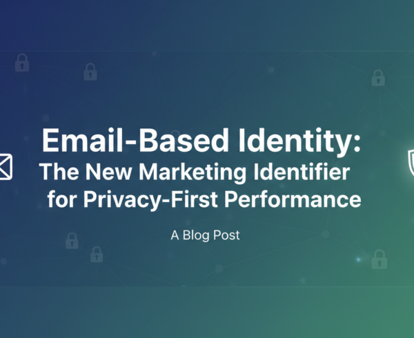 Blog banner with the title 'Email-Based Identity: The New Marketing Identifier for Privacy-First Performance' on a modern, tech-themed background.