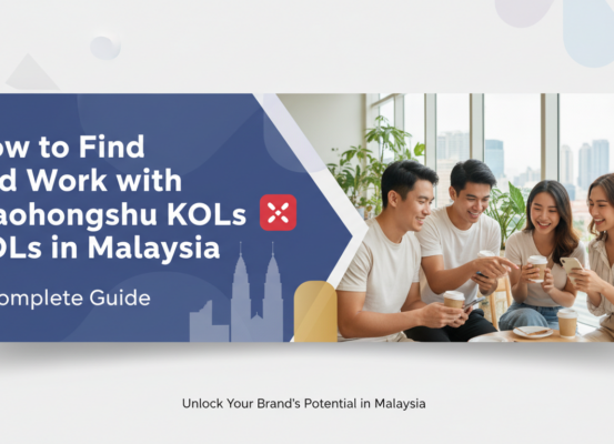 Blog banner with the title 'How to Find and Work with Xiaohongshu KOLs in Malaysia: A Complete Guide' in bold text over a backdrop of digital marketing icons.
