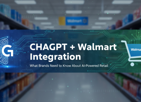 Blog banner with title 'ChatGPT + Walmart Integration' in modern font over retail-themed background.