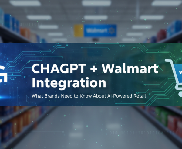 Blog banner with title 'ChatGPT + Walmart Integration' in modern font over retail-themed background.