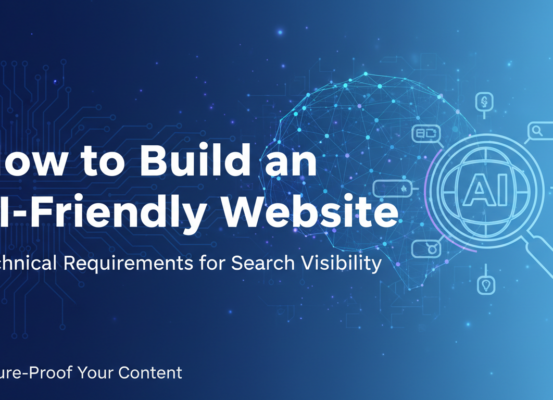 Blog banner with title 'How to Build an AI-Friendly Website' on a tech-themed background.