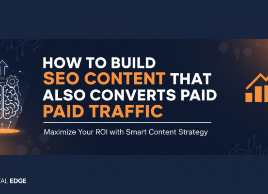 Blog banner with title 'How to Build SEO Content That Converts Paid Traffic' on a modern background.