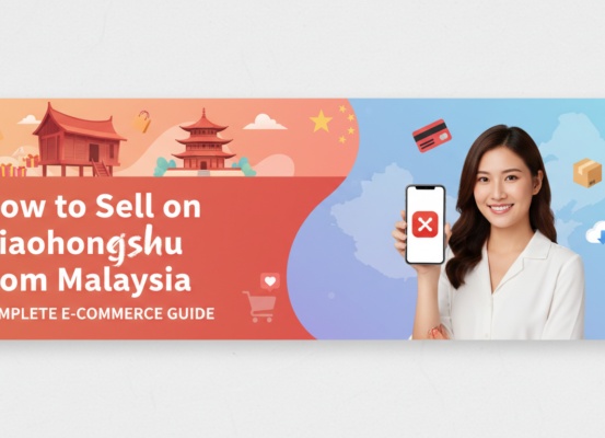 Blog banner with title 'How to Sell on Xiaohongshu from Malaysia: Complete E-Commerce Guide' in bold font.