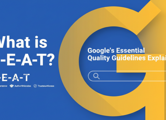 Blog banner with title 'What is E-E-A-T? Google's Essential Quality Guidelines Explained' on a tech-themed background