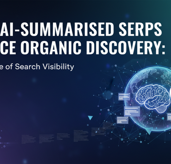 Blog banner with title 'Why AI-Summarised SERPs Reduce Organic Discovery: The Future of Search Visibility' in bold font.