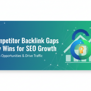 Blog banner with title 'Why Competitor Backlink Gaps Are Easy Wins for SEO Growth' on a digital-themed background.