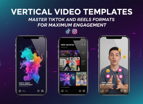 Blog banner with 'Vertical Video Templates' title, colorful TikTok and Reels icons.