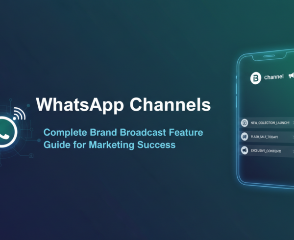 Blog banner with 'WhatsApp Channels: Complete Brand Broadcast Feature Guide for Marketing Success' title