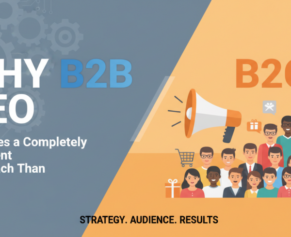 Blog banner with 'Why B2B SEO Requires a Different Approach Than B2C' title in bold fonts.