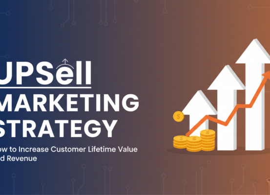 Banner titled 'Upsell Marketing Strategy' with modern design elements