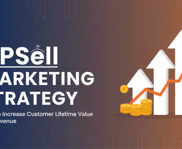 Banner titled 'Upsell Marketing Strategy' with modern design elements