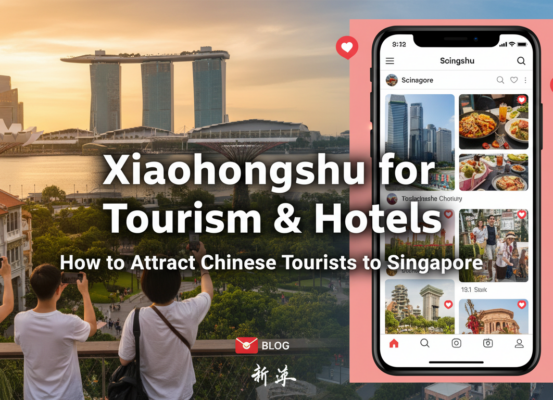 Banner titled 'Xiaohongshu for Tourism & Hotels' with Singapore skyline