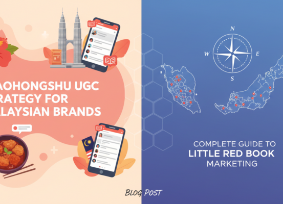 Banner titled 'Xiaohongshu UGC Strategy for Malaysian Brands' with vibrant design elements.