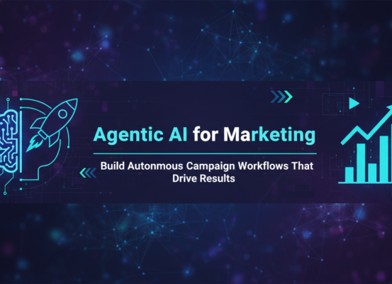 Banner with 'Agentic AI for Marketing' title, vibrant tech-themed background