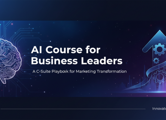 Banner with 'AI Course for Business Leaders' title, modern design