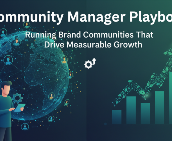 Banner with 'Community Manager Playbook: Running Brand Communities That Drive Measurable Growth' title.
