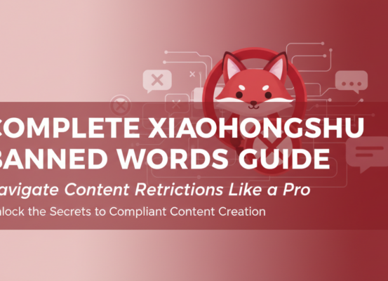 Banner with 'Complete Xiaohongshu Banned Words Guide' title on a digital backdrop.