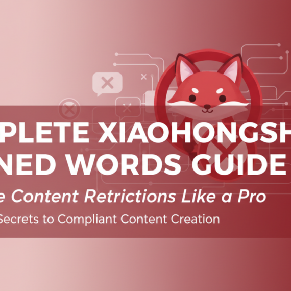 Banner with 'Complete Xiaohongshu Banned Words Guide' title on a digital backdrop.