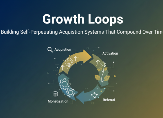 Banner with 'Growth Loops: Building Self-Perpetuating Acquisition Systems' title over a dynamic pattern