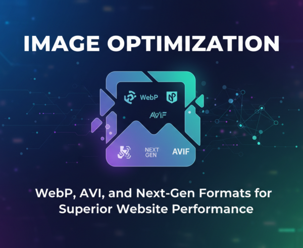 Banner with 'Image Optimization: WebP, AVIF, and Next-Gen Formats' title on a digital-themed background