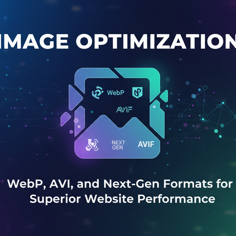 Banner with 'Image Optimization: WebP, AVIF, and Next-Gen Formats' title on a digital-themed background