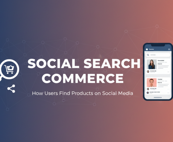 Banner with 'Social Search Commerce: How Users Find Products on Social Media' in bold font.