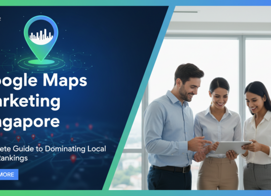 Banner with title 'Google Maps Marketing Singapore: Complete Guide to Dominating Local Pack Rankings' against a cityscape backdrop.