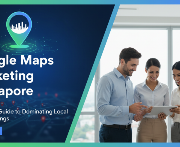 Banner with title 'Google Maps Marketing Singapore: Complete Guide to Dominating Local Pack Rankings' against a cityscape backdrop.