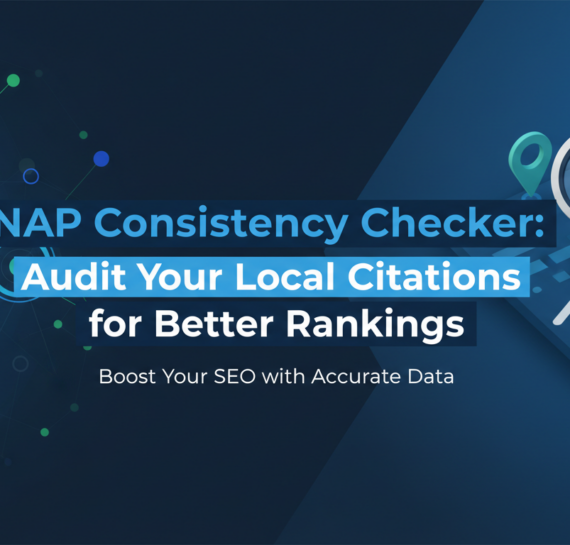 Banner with title 'NAP Consistency Checker: Audit Your Local Citations for Better Rankings' on a digital background