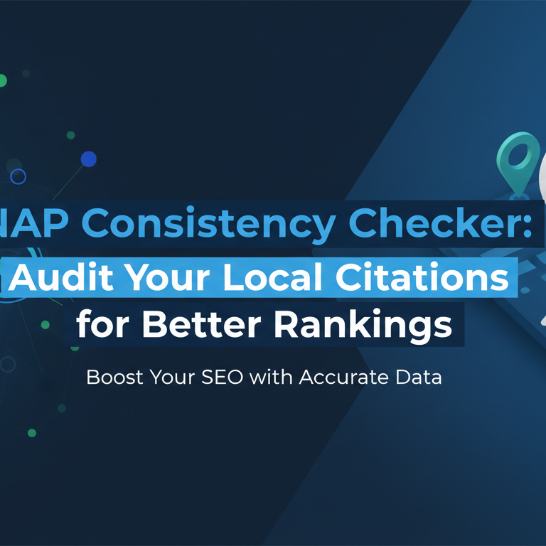 Banner with title 'NAP Consistency Checker: Audit Your Local Citations for Better Rankings' on a digital background