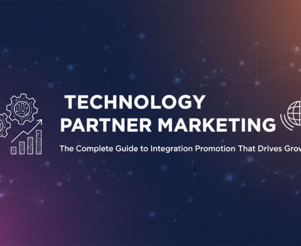 Banner with title 'Technology Partner Marketing: The Complete Guide' on a tech-themed background