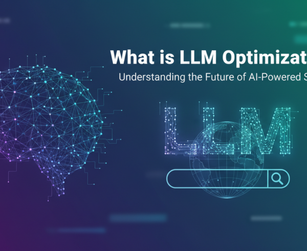 Banner with title 'What is LLM Optimization? Understanding the Future of AI-Powered Search' over a futuristic digital background