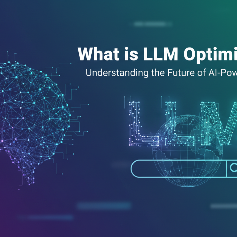 Banner with title 'What is LLM Optimization? Understanding the Future of AI-Powered Search' over a futuristic digital background