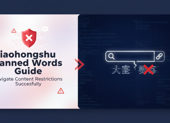 Banner with title 'Xiaohongshu Banned Words Guide' on a digital-themed background.