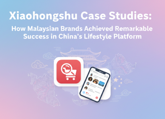 Banner with title 'Xiaohongshu Case Studies' and vibrant Malaysian cultural motifs