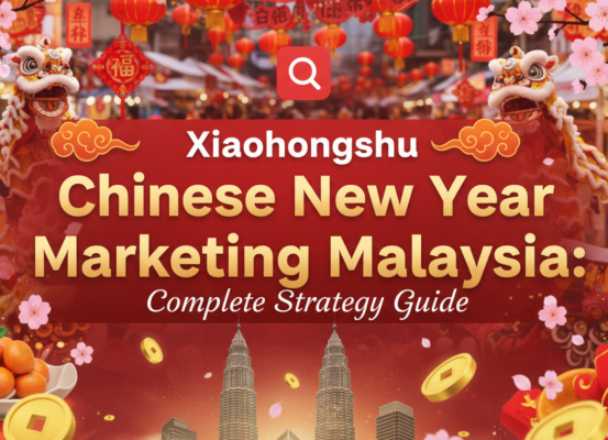 Banner with title 'Xiaohongshu Chinese New Year Marketing Malaysia: Complete Strategy Guide' in festive colors.