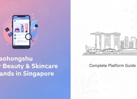 Banner with title 'Xiaohongshu for Beauty & Skincare Brands in Singapore: Complete Platform Guide' on a stylish background.