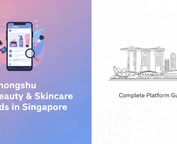 Banner with title 'Xiaohongshu for Beauty & Skincare Brands in Singapore: Complete Platform Guide' on a stylish background.