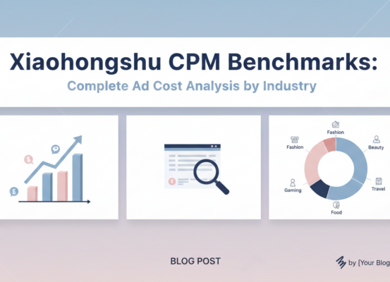 Banner with 'Xiaohongshu CPM Benchmarks' title, colorful industry-themed graphics