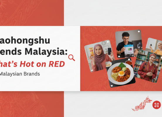 Banner with 'Xiaohongshu Trends Malaysia' title, vibrant design