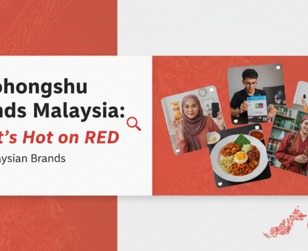 Banner with 'Xiaohongshu Trends Malaysia' title, vibrant design
