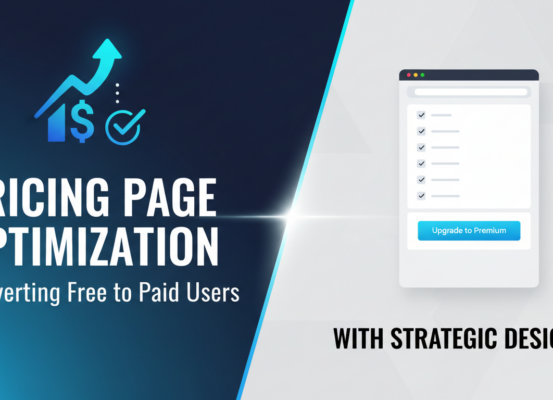 Blog banner: 'Pricing Page Optimization' with a design theme of conversion and strategy