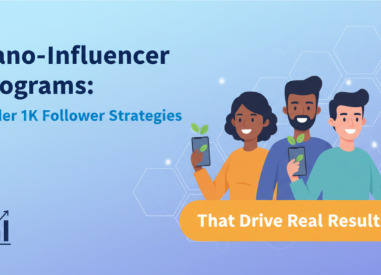 Blog banner titled 'Nano-Influencer Programs' with vibrant social media icons.