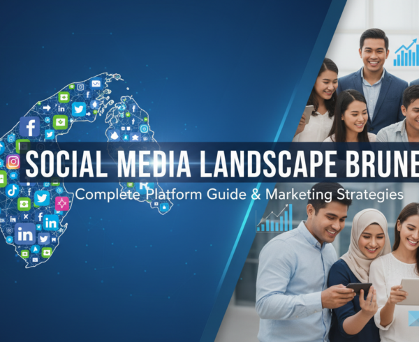 Blog banner titled 'Social Media Landscape Brunei' with digital marketing icons