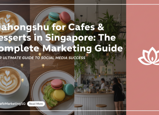 Blog banner titled 'Xiaohongshu for Cafes & Desserts in Singapore: The Complete Marketing Guide' with dessert illustrations.